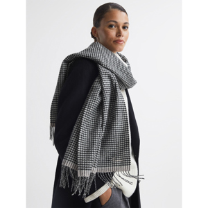 REISS VICTORIA Wool Blend Dogtooth Embroidered Scarf